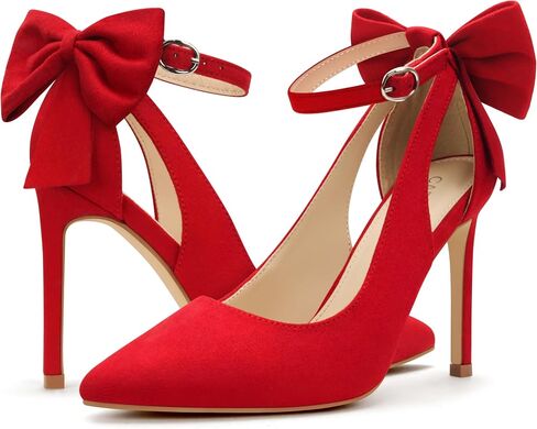 Carcuume Women's High Heels Strappy Pointed Toe Bow Pumps Ankle Strap Stiletto Party Shoes in Saudi Arabia
