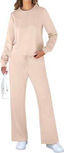 ANRABESS Women Lounge Set 2 Piece Outfits Sweatsuit Fall Crewneck Sweatshirts Wide Leg Pants Matching Sweat Set Tracksuit in Saudi Arabia