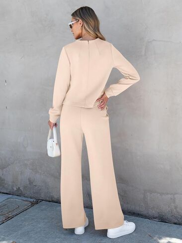 ANRABESS Women Lounge Set 2 Piece Outfits Sweatsuit Fall Crewneck Sweatshirts Wide Leg Pants Matching Sweat Set Tracksuit in Saudi Arabia