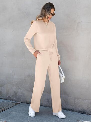 ANRABESS Women Lounge Set 2 Piece Outfits Sweatsuit Fall Crewneck Sweatshirts Wide Leg Pants Matching Sweat Set Tracksuit in Saudi Arabia