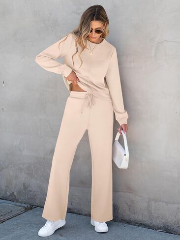 ANRABESS Women Lounge Set 2 Piece Outfits Sweatsuit Fall Crewneck Sweatshirts Wide Leg Pants Matching Sweat Set Tracksuit in Saudi Arabia