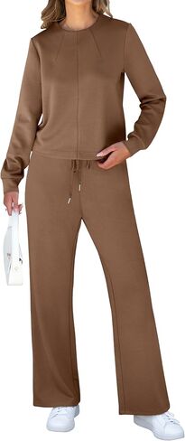 ANRABESS Women Lounge Set 2 Piece Outfits Sweatsuit Fall Crewneck Sweatshirts Wide Leg Pants Matching Sweat Set Tracksuit in Saudi Arabia
