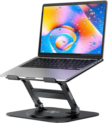 Adjustable Laptop Stand for Desk, Ergonomic Riser with 360° Rotating Base, Foldable Notebook Computer Holder Compatible MacBook Air Pro, Dell XPS, More 10-17" Laptops, Silver in Saudi Arabia