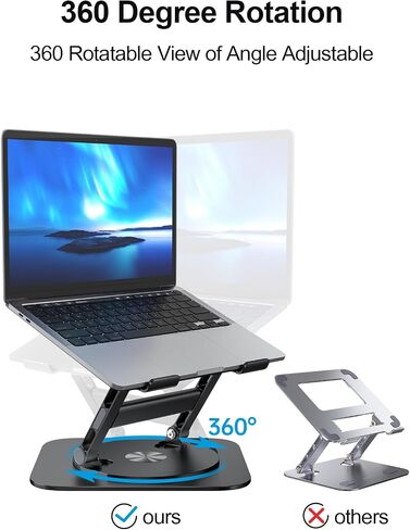 Adjustable Laptop Stand for Desk, Ergonomic Riser with 360° Rotating Base, Foldable Notebook Computer Holder Compatible MacBook Air Pro, Dell XPS, More 10-17" Laptops, Silver in Saudi Arabia