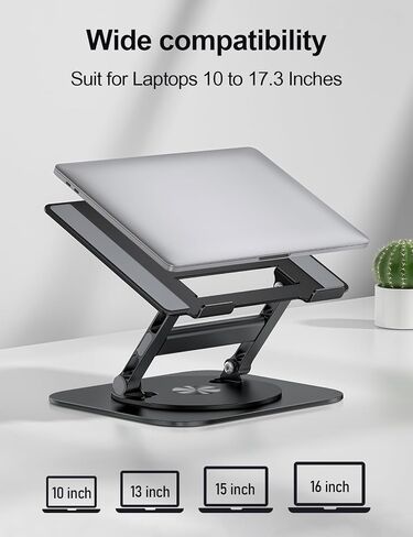 Adjustable Laptop Stand for Desk, Ergonomic Riser with 360° Rotating Base, Foldable Notebook Computer Holder Compatible MacBook Air Pro, Dell XPS, More 10-17" Laptops, Silver in Saudi Arabia