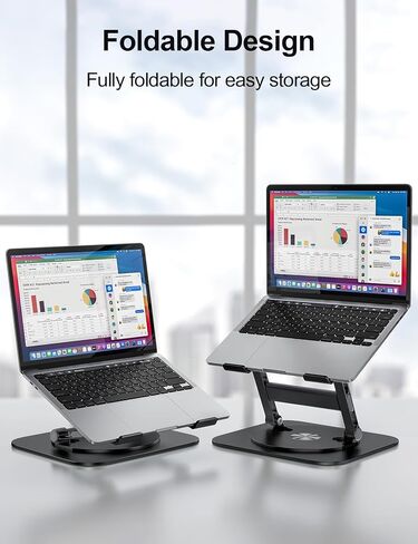 Adjustable Laptop Stand for Desk, Ergonomic Riser with 360° Rotating Base, Foldable Notebook Computer Holder Compatible MacBook Air Pro, Dell XPS, More 10-17" Laptops, Silver in Saudi Arabia