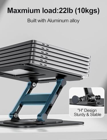 Adjustable Laptop Stand for Desk, Ergonomic Riser with 360° Rotating Base, Foldable Notebook Computer Holder Compatible MacBook Air Pro, Dell XPS, More 10-17" Laptops, Silver in Saudi Arabia