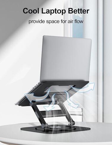 Adjustable Laptop Stand for Desk, Ergonomic Riser with 360° Rotating Base, Foldable Notebook Computer Holder Compatible MacBook Air Pro, Dell XPS, More 10-17" Laptops, Silver in Saudi Arabia