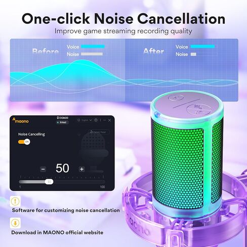 MAONO USB Gaming Microphone for PC, Noise Cancellation Condenser Mic with RGB Lights, Mute, Gain for Streaming, Recording, Podcast, Chat, Twitch, YouTube, Discord, Computer, PS5, PS4, GamerWave in Saudi Arabia