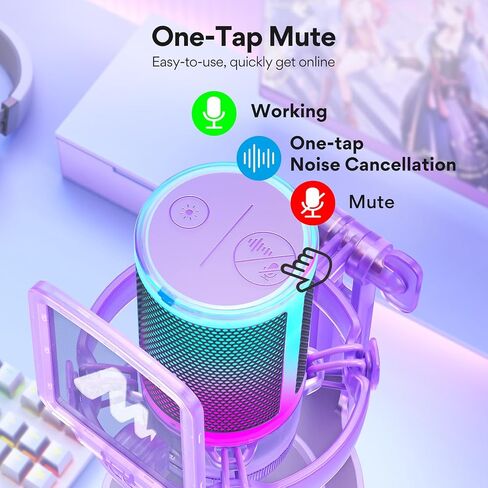MAONO USB Gaming Microphone for PC, Noise Cancellation Condenser Mic with RGB Lights, Mute, Gain for Streaming, Recording, Podcast, Chat, Twitch, YouTube, Discord, Computer, PS5, PS4, GamerWave in Saudi Arabia