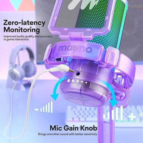 MAONO USB Gaming Microphone for PC, Noise Cancellation Condenser Mic with RGB Lights, Mute, Gain for Streaming, Recording, Podcast, Chat, Twitch, YouTube, Discord, Computer, PS5, PS4, GamerWave in Saudi Arabia