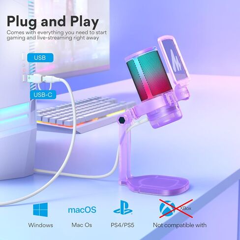 MAONO USB Gaming Microphone for PC, Noise Cancellation Condenser Mic with RGB Lights, Mute, Gain for Streaming, Recording, Podcast, Chat, Twitch, YouTube, Discord, Computer, PS5, PS4, GamerWave in Saudi Arabia