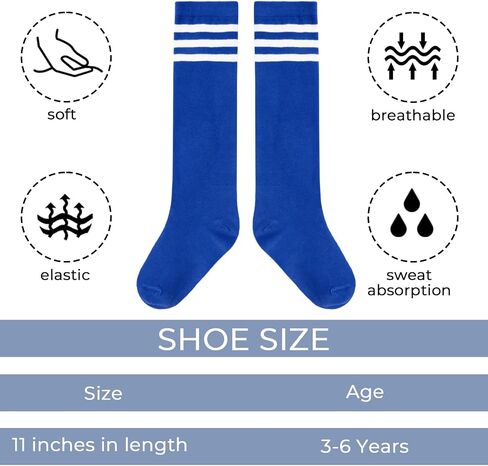 جوارب كرة القدم للأطفال من Benefeet Sox جوارب طويلة للركبة للأطفال الصغار ناعمة للفتيات والأولاد ثلاثة خطوط جوارب قطنية للشباب لكرة القدم in Saudi Arabia