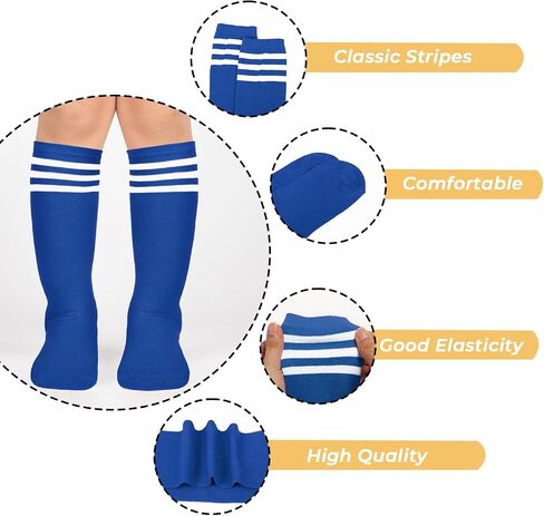 جوارب كرة القدم للأطفال من Benefeet Sox جوارب طويلة للركبة للأطفال الصغار ناعمة للفتيات والأولاد ثلاثة خطوط جوارب قطنية للشباب لكرة القدم in Saudi Arabia