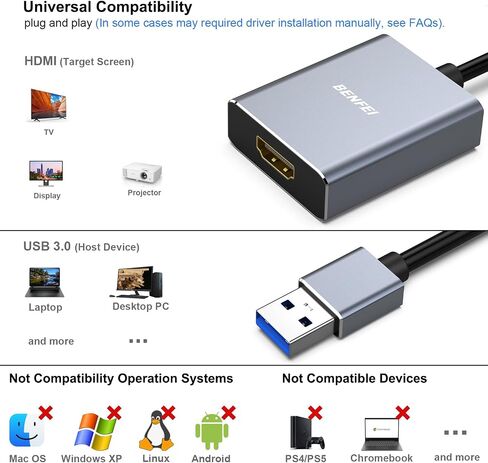 محول BENFEI USB 3.0 إلى VGA، محول USB 3.0 إلى VGA ذكر إلى أنثى in Saudi Arabia