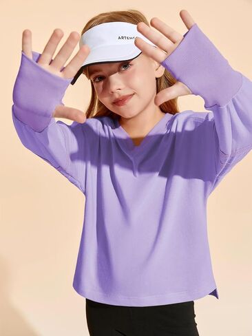 Haloumoning Girls Oversized Long Sleeve T Shirts Kids Casual V Neck Cute Tops Basic Tees with Thumb Holes 4-14Y in Saudi Arabia