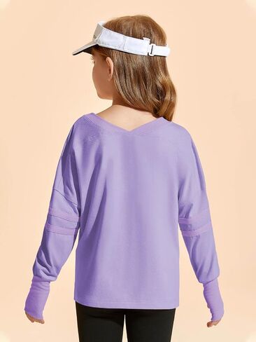 Haloumoning Girls Oversized Long Sleeve T Shirts Kids Casual V Neck Cute Tops Basic Tees with Thumb Holes 4-14Y in Saudi Arabia