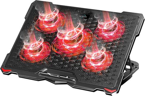 AICHESON Laptop Cooling Pad 5 Fans Up to 17.3 Inch Heavy Notebook Cooler, Blue LED Lights, 2 USB Ports, S035, Blue-5fans in Kuwait