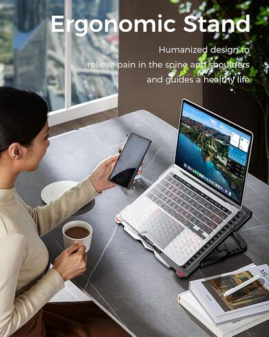 AICHESON Laptop Cooling Pad 5 Fans Up to 17.3 Inch Heavy Notebook Cooler, Blue LED Lights, 2 USB Ports, S035, Blue-5fans in Kuwait