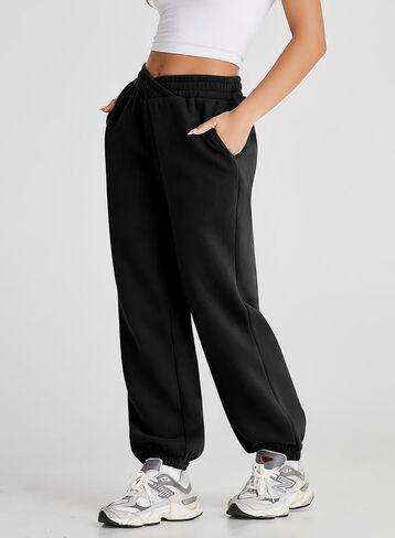 Herseas Women's V Crossover Waist Sweatpants Baggy Y2K Jogger Pants Wide Leg Fleeced Lounge Pants in Saudi Arabia