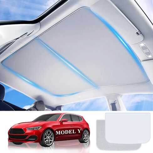 Tesla Model Y Sunshade Roof, 2-in-1 Roof Sunshade for Tesla Model Y 2020-2024, Heat Blocking Cover for Top Window Sun Protection, Foldable Model Y Roof Sunroof, Precision Fit, No Sagging in Saudi Arabia