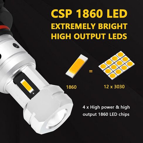 PHINLION 9006 HB4 مصباح الضباب LED الأصفر أو DRL، 3800 لومن فائق السطوع CSP رقائق 9006 استبدال مصابيح الضباب لشاحنة السيارة، 3000K أصفر ذهبي in Kuwait