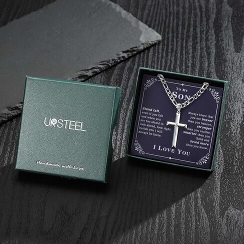 Ursteel S925 الفضة الاسترليني قلادة الصليب للرجال النساء - الفولاذ المقاوم للصدأ قطع الماس سلسلة فضية رجالي الصليب قلادة مجوهرات 16-24 بوصة in Saudi Arabia