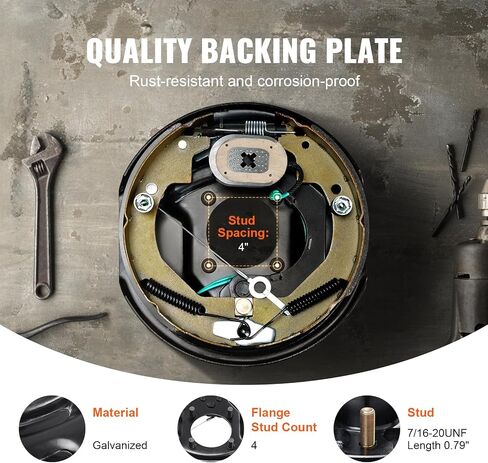 VEVOR Electric Trailer Brake Assembly, 10" x 2-1/4", 2 Pairs Self-Adjusting Electric Brakes Kit for 3500 lbs Axle, 4-Hole Mounting, Backing Plates for Brake System Part Replacement (2 Right + 2 Left) in Saudi Arabia