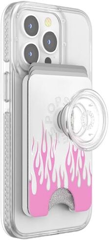 PopSockets PopWallet with Swappable PopTop: Phone Grip, Phone Stand, and Wallet for Cards, (Candy Flames) in Saudi Arabia