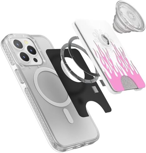 PopSockets PopWallet with Swappable PopTop: Phone Grip, Phone Stand, and Wallet for Cards, (Candy Flames) in Saudi Arabia