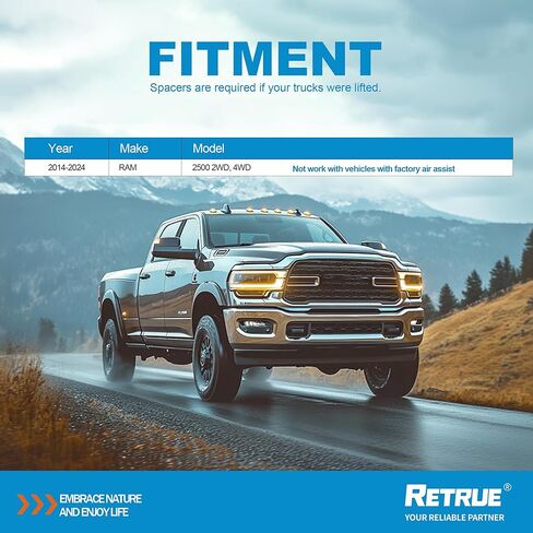 طقم تعليق أكياس الهواء الخلفية لشاحنة سحب 2014-2024 RAM 2500، سعة 5000 رطل لتسوية الحمل، بديل للوسائد الهوائية Firestone 2598 Ride Rite للتعليق الخلفي للشاحنات in Kuwait