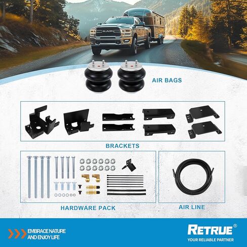 طقم تعليق أكياس الهواء الخلفية لشاحنة سحب 2014-2024 RAM 2500، سعة 5000 رطل لتسوية الحمل، بديل للوسائد الهوائية Firestone 2598 Ride Rite للتعليق الخلفي للشاحنات in Kuwait
