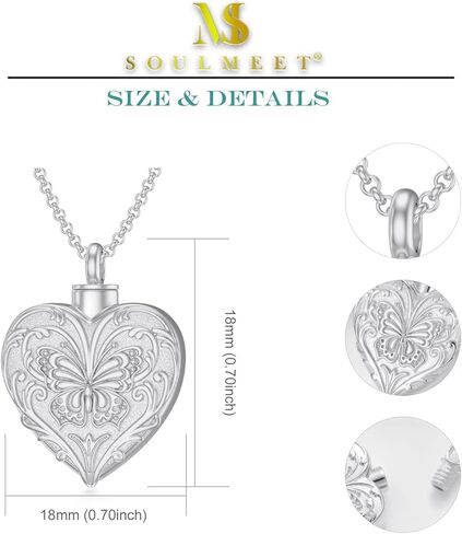 SOULMEET White Gold/Rose Gold/Yellow Gold Cremation Jewelry for Ashes, Custom Real Gold Tree of life/Butterfly/Rose Heart Locket Necklace for Ashes to Keep Human Dog Cat in Memory in Saudi Arabia