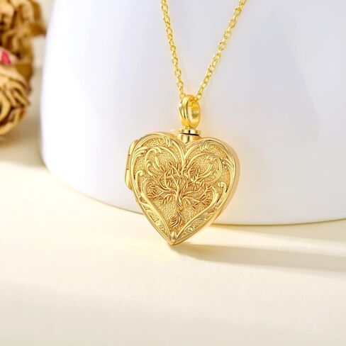SOULMEET White Gold/Rose Gold/Yellow Gold Cremation Jewelry for Ashes, Custom Real Gold Tree of life/Butterfly/Rose Heart Locket Necklace for Ashes to Keep Human Dog Cat in Memory in Saudi Arabia