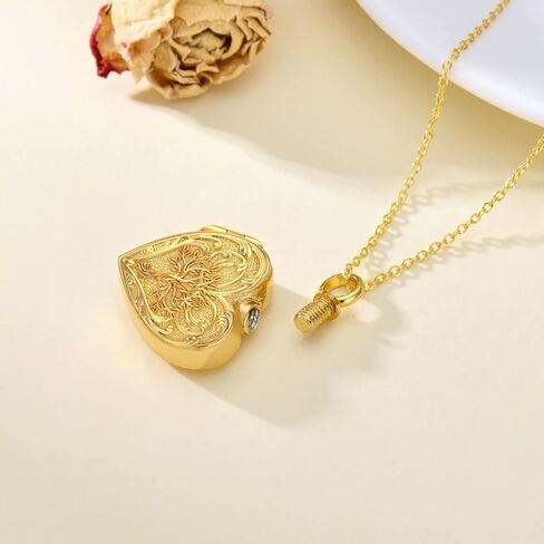 SOULMEET White Gold/Rose Gold/Yellow Gold Cremation Jewelry for Ashes, Custom Real Gold Tree of life/Butterfly/Rose Heart Locket Necklace for Ashes to Keep Human Dog Cat in Memory in Saudi Arabia