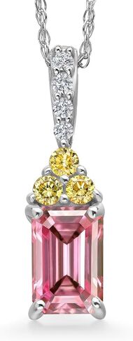 قلادة من الألماس من Gem Stone King من الذهب الأصفر عيار 14 قيراط والوردي الكناري والأبيض | 0.55 قيراط | مركز قطع الزمرد 6X4MM | قلادة ذهبية للنساء | سلسلة 18 بوصة | قلادة 16 × 5 مم in Saudi Arabia