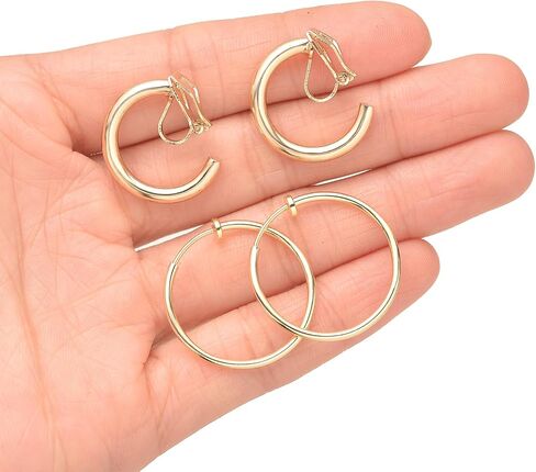 Tornito 15 Pairs Clip on Earrings 14K Gold Plated Chunky Flower Twist Knot Geometric Round Clip on Spring Hoops Earrings for Women Non-Pierced Fake Clip Earring Set Gold Silver Tone in Saudi Arabia