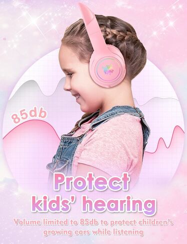 Bluetooth Kids Headphones with Microphone, Cat Ear LED Light Up and 85dB Volume Limiting Toddlers Study Headphones, Wireless Foldable HI-FI sound Over-Ear School Headphones for iPhone/iPad/Laptop/PC in Kuwait