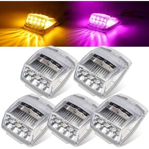 Partsam Cab Light, 5Pc 17LED Dual Color Square Cab Marker Roof Running Top Light, Waterproof Top Reflective Lights Compatible with Kenworth/Peterbilt/Freightliner/Mack (Amber/Purple)