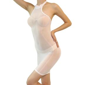 Bodystocking Dress Lingerie for Women Shimmer Tights Full Bodysuit Nylon Catsuit Oil Shiny Pantyhose Halter Bodycon Dress