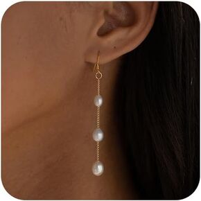Gold Silver Pearl Dangle Earrings | Prom Bridal Wedding White Pearl Drop Earrings | Fake Dangle Pearl Earrings for Women Elegant Jewelry