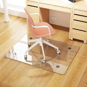 Tempered Glass Chair Mat 48" x 32",1/5" Thick for Office Desk,Rolling Chair Mat for Carpet, Odorless, Easy to Clean with 4 Non-Slip Pads for Carpet & Hardwood Floors