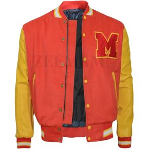 Men's Thrillerd M Baseball Jacket Men, Bomber Jacket Men Red Wool Yellow Jacket Faux Selevees