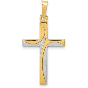 Solid 14k Yellow Gold Two Toned Latin Cross Brushed Matte Finish Pendant Charm - 29mm x 15mm