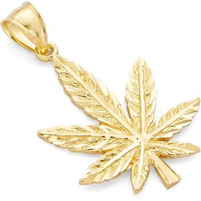 14k REAL Yellow Gold Marijuana Leaf Charm Pendant