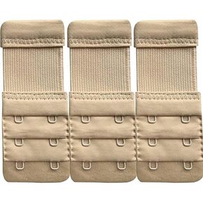 Elastic Bra Hook Extender-(2Hook/3 Eye) with Extra Elastic, Stretchy, Comfortable, Bra Hook Extension, Combo for Women (Beige, Pack of 3)