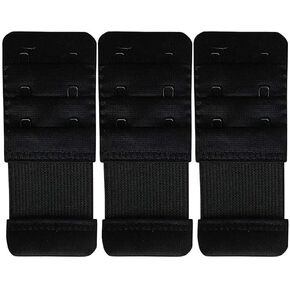 Elastic Bra Hook Extender-(2Hook/3 Eye) with Extra Elastic, Stretchy, Comfortable, Bra Hook Extension, Combo for Women (Black, Pack of 3)