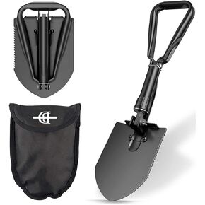18.5" Folding Shovel, Collapsible Shovel for Car Snow, Camping Shovel and Pickax, Military Entrenching Tool for Gardening, Camping, Sand, Off Road, Portable Car Emergency kit