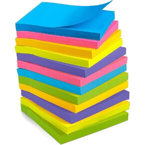 OHOME Sticky Notes - 12 Pads, 3"x3" - Colorful Self-Stick Post Notes Bulk - Back to School Supplies | Teacher Must Haves | Classroom Must Haves | Office Supplies - Aesthetic Home Desk Accessories
