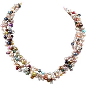 Womens Fab Multicolor Four-Strand Freshwater Pearl Twisted Necklace With Moonlight Clasp Length 46-50Cm